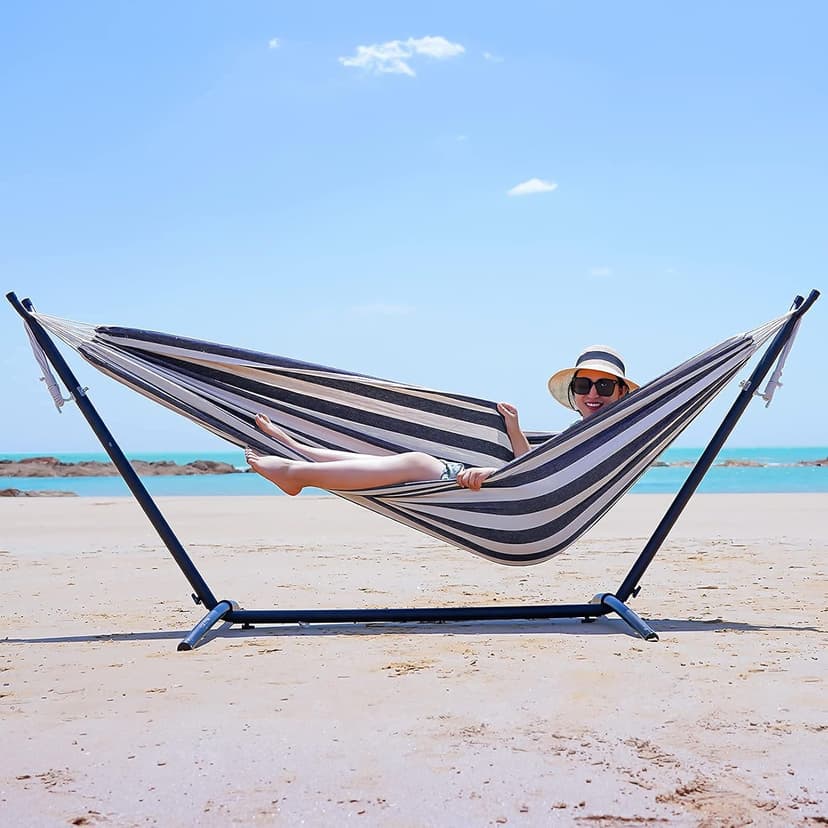 INNO STAGE Double Hammock - 2 Persons Portable Hanging Camping Bed, Blue, 118.3"L x 63"W, 350Lbs Capacity, Polyester, Supports Up to 350 lbs