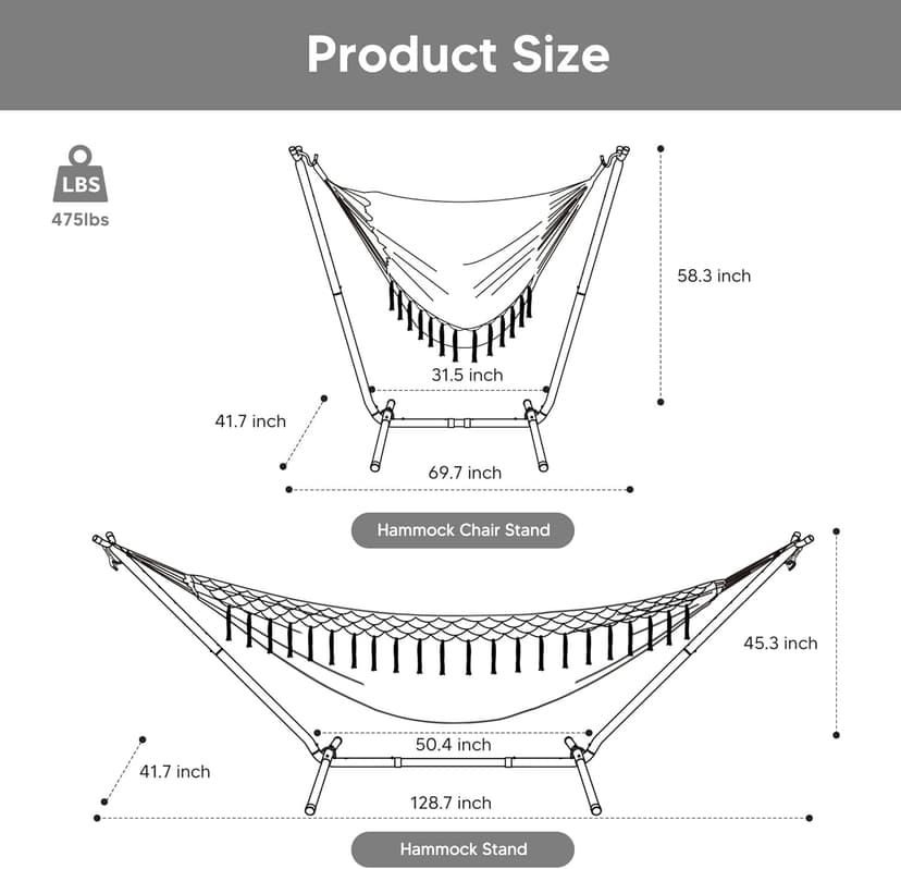 SUNCREAT 2-in-1 Convertible Portable Double Hammock with Stand Included, Outdoor Hammock and Stand, Patent Pending, Natural Tassel