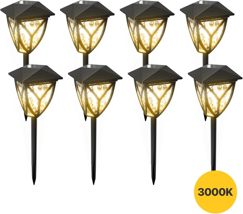 Ensenior 8-Pack Solar Lights Outdoor, 3000K LED Solar Garden Lights for Pathway, Yard, Patio, Walkway, Planter, Waterproof, Energy-Efficient Landscape Lighting