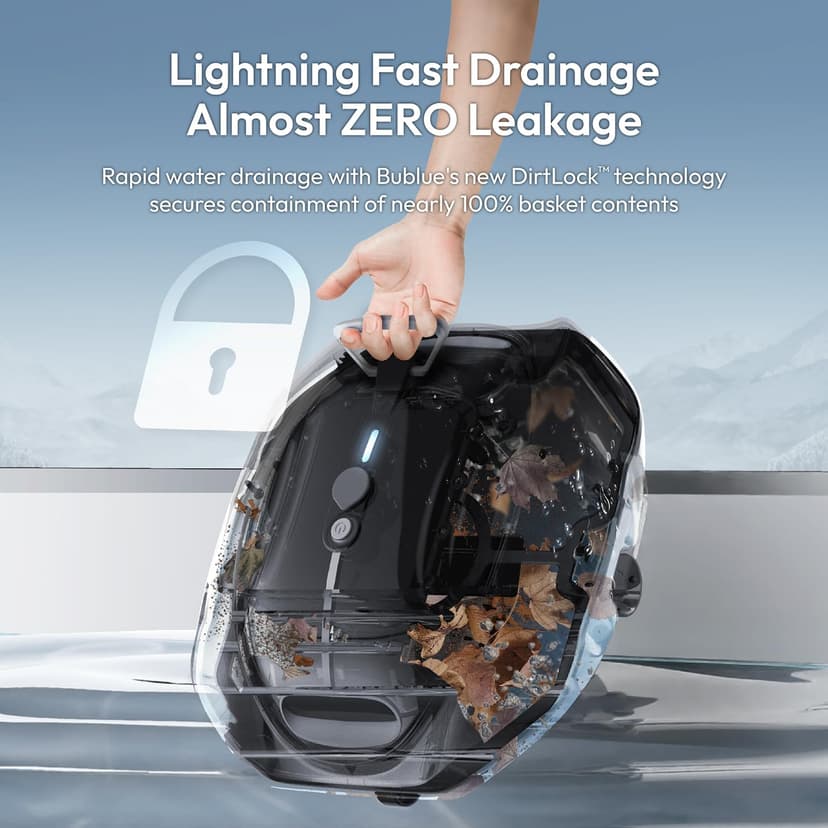 Bubot 300P Robotic Pool Cleaner, Cordless Pool Vacuum with Industry Leading Suction Power, Bluehole Tech, DirtLock Tech, Smart Sensor, Self-Parking for Above-Ground Flat Pools up to 850 Sq.Ft, Silver