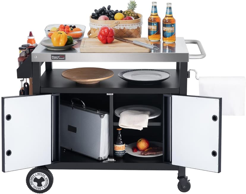 Outdoor Grill Cart with Wheels, Movable Kitchen Island with Storage Cabinet for BBQ, Stainless Steel Dining Cart Table for Food Prep, Black, PC3403S-SC