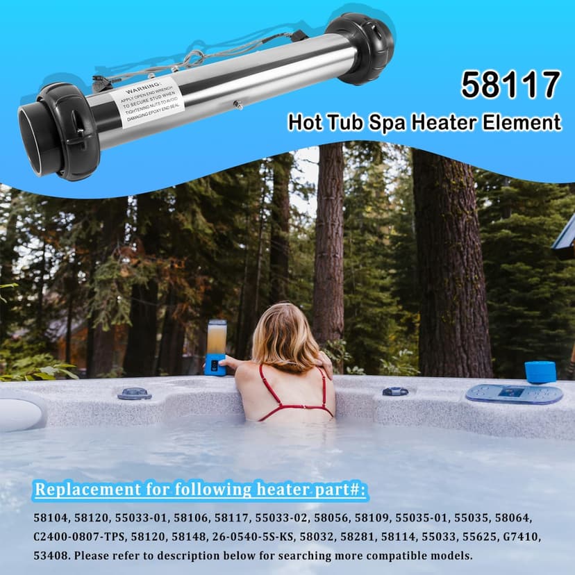 Bonbo 58117 M7 Heater Assembly w/Sensors Fits for Balboa VS, EL, TS, GS, BP Control Systems Hot Tub Spa Heater Element Works on 4.0kW 240V / 1.0kW 110V-120V