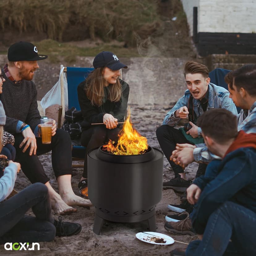 Aoxun Smokeless Fire Pits, 19 in Burning Portable Firepit with Removable Ash Pan& Waterproof Cover for Outside Wood Burning, for Patio, Camping, Backyard, BBQ