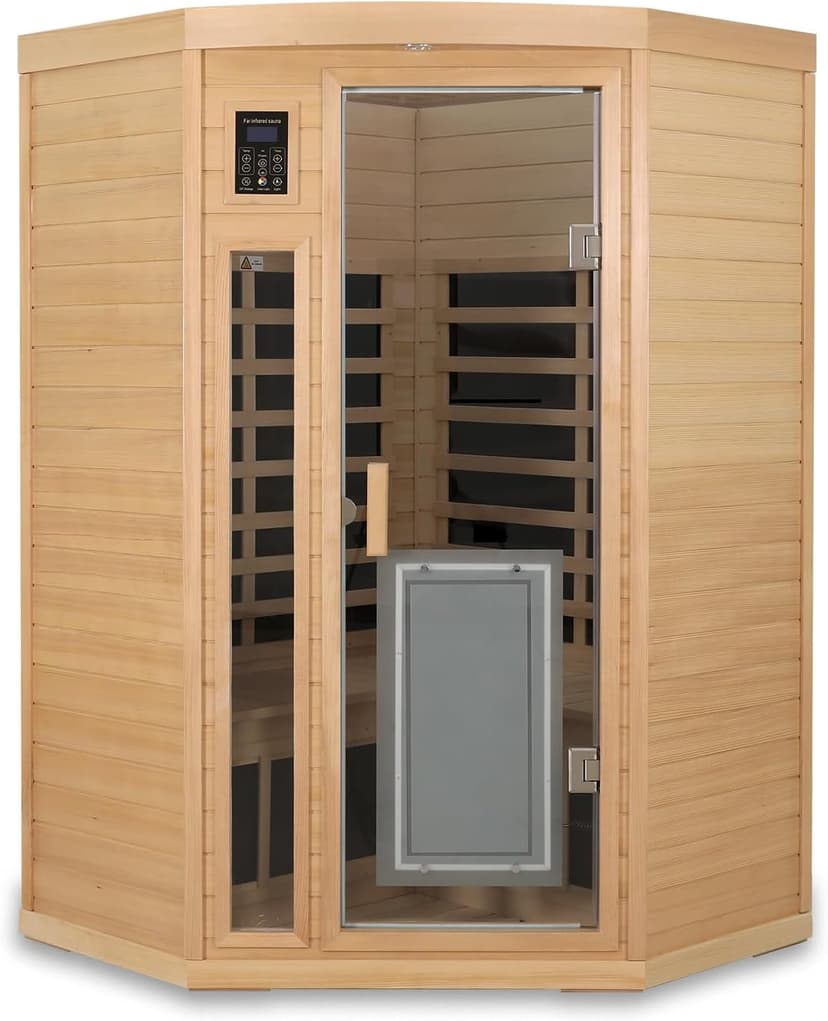 2-3 Person Corner Sauna, Infrared Saunas for Home, Chromotherapy, Canadian Hemlock Sauna, Indoor Sauna with Red Light Therapy