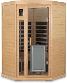 2-3 Person Corner Sauna, Infrared Saunas for Home, Chromotherapy, Canadian Hemlock Sauna, Indoor Sauna with Red Light Therapy