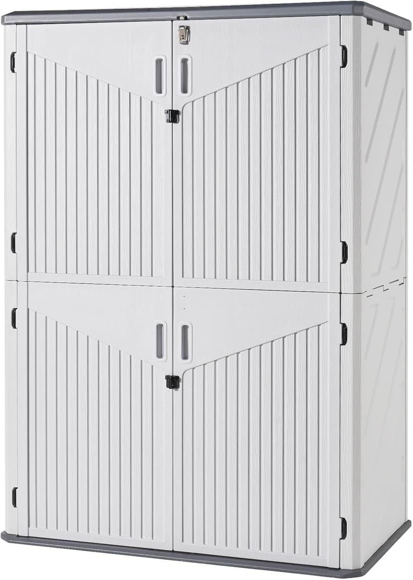 Aoxun Outdoor Storage Shed, 64 Cu.Ft Vertical Storage Sheds Outdoor with Floor, Outdoor Waterproof Storage Cabinet for Garage Storage, Pool Storage, Bike Shed, Garden Shed (White)