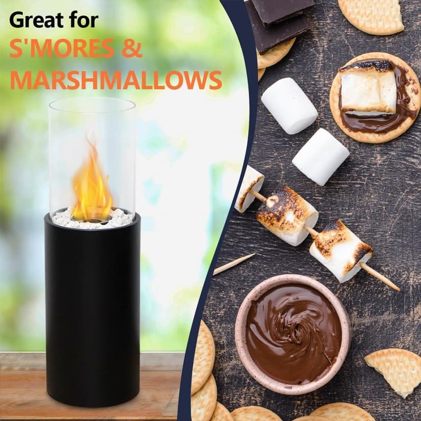 Large Standing Clean Burning Bio Ethanol Ventless Fireplace 31.5" H Freestanding Fire Bowl Pot with with 2 Combustion Chambers for Indoor Outdoor Patio(Black)