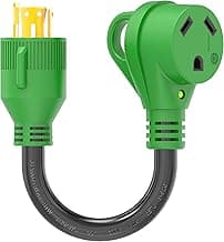 RVGUARD 4 Prong 30 Amp to 30 Amp RV Generator Adapter Cord 12 Inch, STW 10/3, L14-30P Locking Male Plug to TT-30R Female with LED Power Indicator, Green
