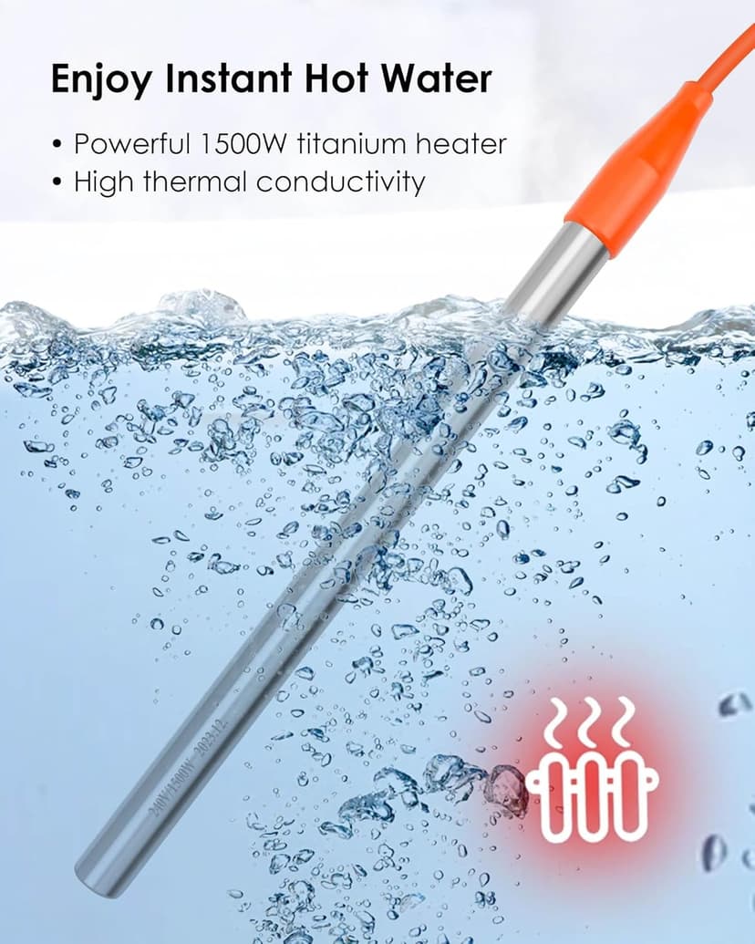 3000W 240V Titanium Water Heater Assembly for Bathtub Pool Water Tank, Submersible Hot Tub Heater, Portable Electric Heater, NEMA 6-15P Plug, Immersion Bathtub and Swimming Pool Water Heater