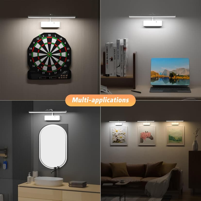 Picture Light with Remote, 15.35inch Wireless Rechargeable Battery Wall Light for Paintings, 3 Colors Paintings Light Dimmable and Timer Metal Art Light for Display, Wall, Artwork, Gallery (White)