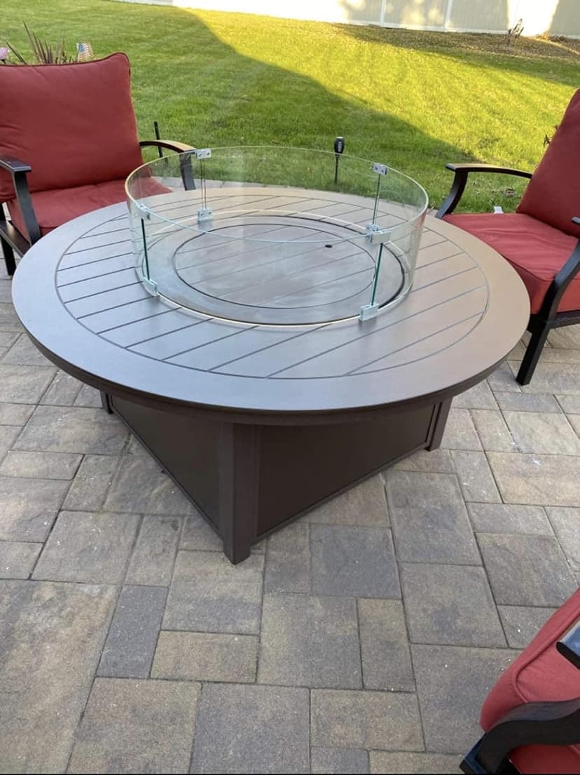 AMS Fireplace 36" Round Fire Pit Glass Wind Guard | Clear Tempered Glass Flame Protective Pane. Wind Resistant with Aluminum Corner Bracket