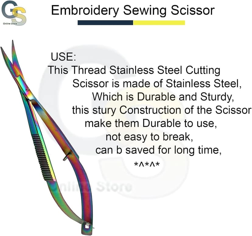 Embroidery Sewing Scissor - Titanium Spring Action Scissor 4.5" - German Grade Stainless Steel, Curved Tip, Snips, Thread Scissor - G.S Online Store