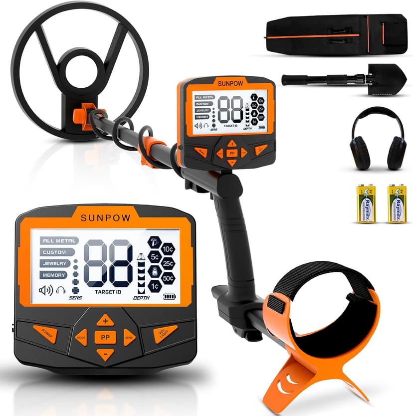 SUNPOW Metal Detector for Adults Professional - Waterproof Higher Accuracy 5 Modes Gold Metal Detector with Strong Anti-Interference, Advanced DSP Chip, 11" Detection Depth - OTMD09