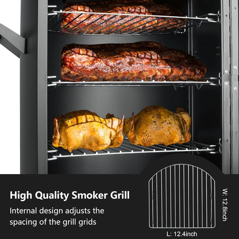 Vertical Propane Smoker with Cover, Gas Smoker Grill Outdoor Heavy Duty Three Removable Smoking Shelves with Temperature Control, Multi