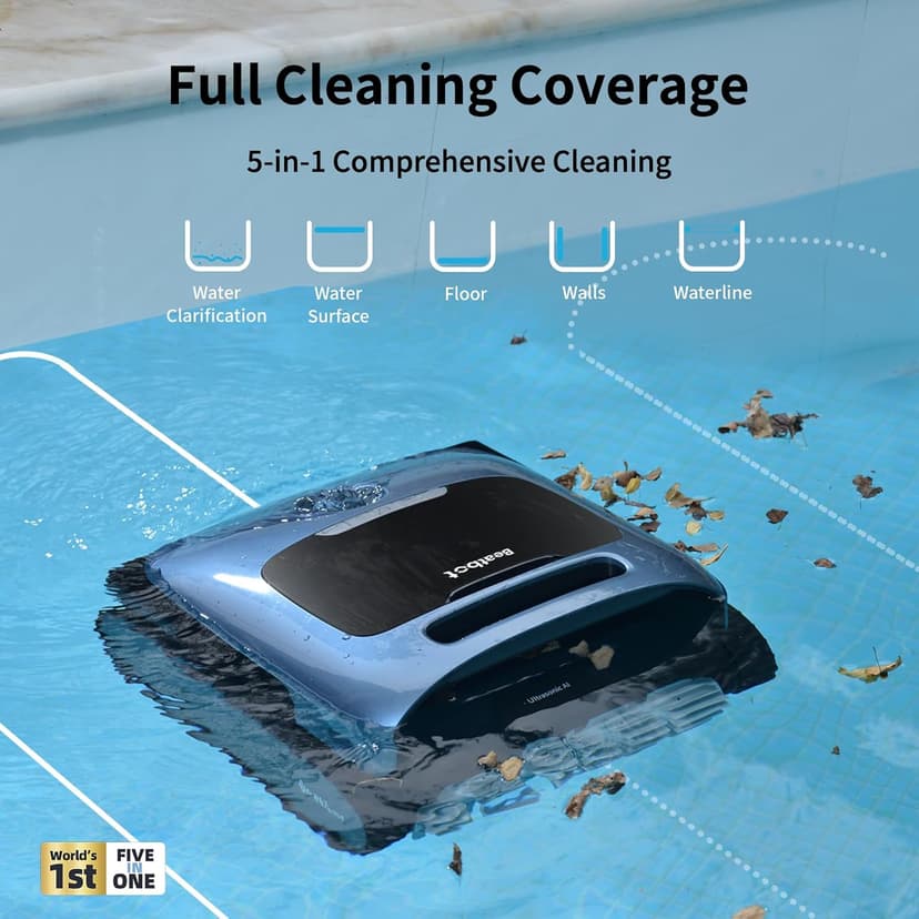 Beatbot AquaSense Pro Pool Robot, Cordless Pool Vacuum for Inground Pools, Clarifies Water, Skims Water Surface, Surface Parking, Intelligent Path Optimization, Up to 3,299 Sq.ft - Navy Blue