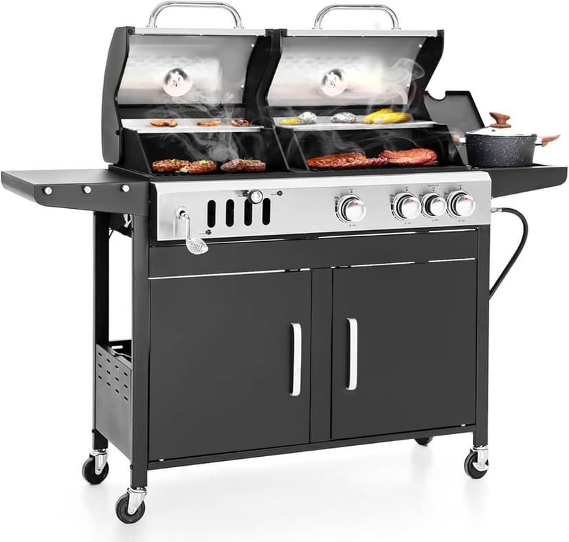 Sophia & William Charcoal and Propane Gas Grill Combo with Side Burner & Porcelain-Enameled Cast Iron Grate, Dual Fuel BBQ Grill for Outdoor, Barbecue Grill, 690 SQIN Cooking Area