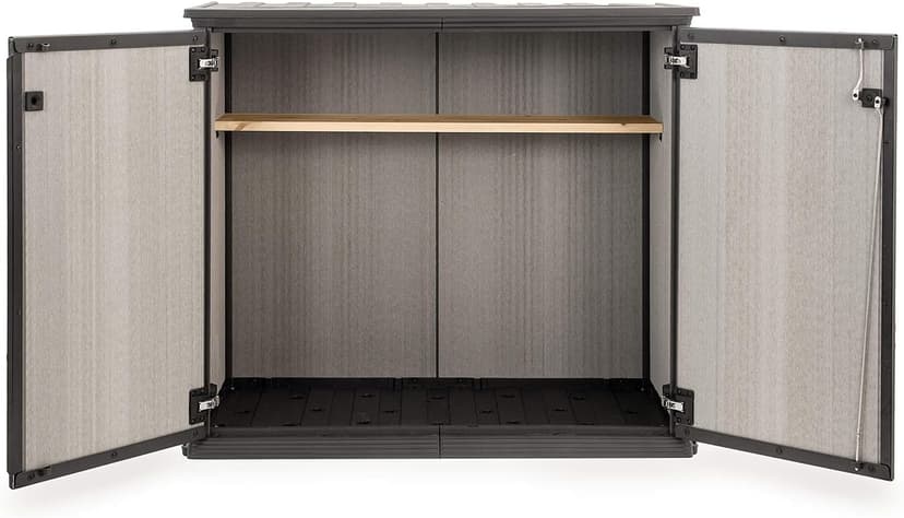 Keter Patio Store 4.6 x 4.0 ft. Resin Outdoor Storage Shed with Paintable and Drillable Walls for Customization-Perfect for Yard Tools and Pool Toys, Grey