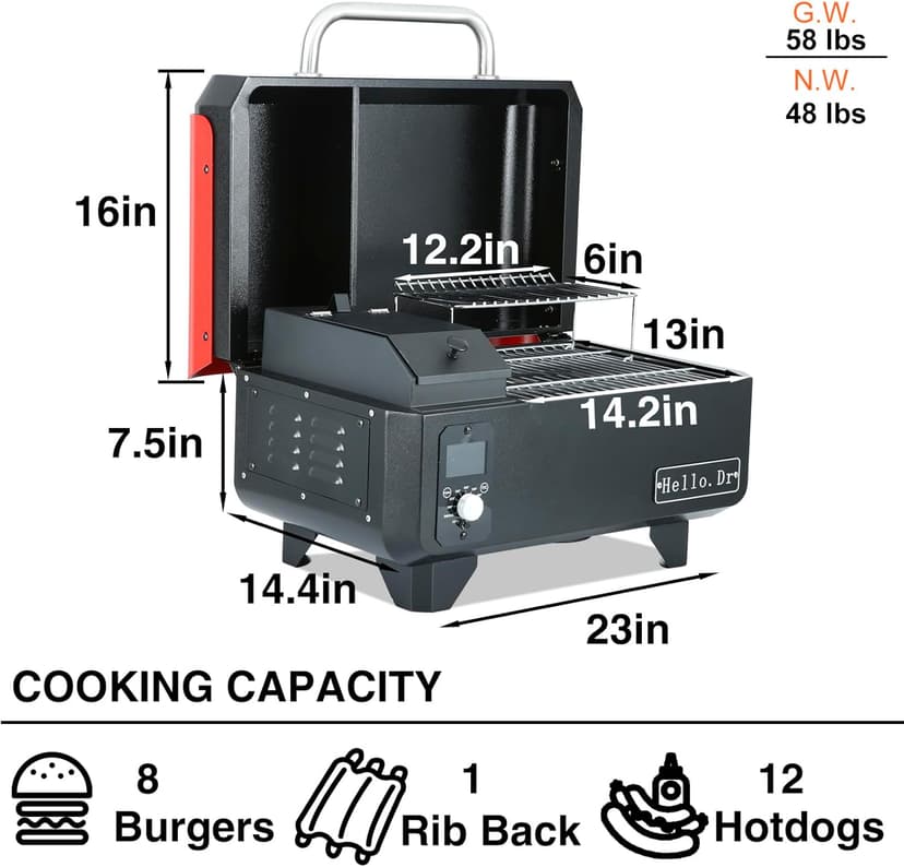 Portable Wood Pellet Grill and Smoker,Electric Outdoor 8 in 1 Tabletop Grills for RV Camping Tailgating RV Cooking BBQ, Intelligent Temperature Control and Superheated Steam Technology,Red