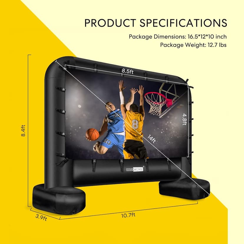 VIVOHOME 14 FT Inflatable Projector Screen for Outside, Blow Up Movie Screen Outdoor Use, Mega Large TV Screen with Carry Bag for Backyard, Tube Leg Support