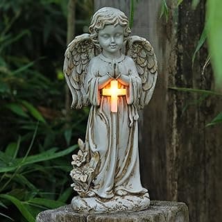Angel Statue for Garden,Solar Angel for Cemetery Decorations,Garden Memorial Angel,Resin Praying Angel Figurine for Patio Lawn Yard Porch Decorations,12.12inch