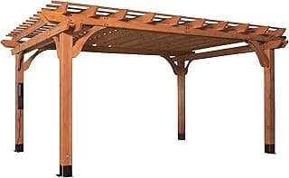 Backyard Discovery Beaumont 16' x 12' Traditional Cedar Wood Pergola Kit with Trellis Roof, All-Season Durability, High-Wind Rating, PowerPort, Shade for Outdoor Patio, Deck, Garden, and Entertaining