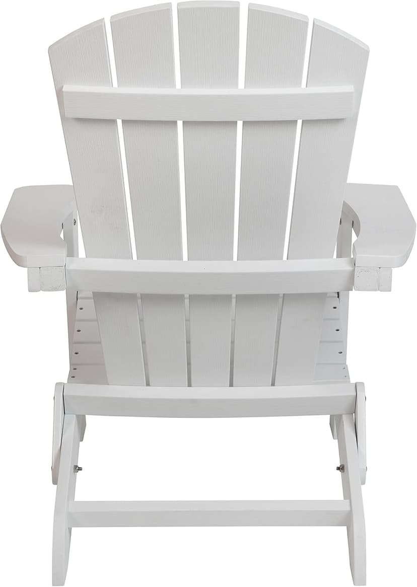 Flash Furniture Charlestown Commercial Folding Adirondack Chair - White - Poly Resin - Indoor/Outdoor - Weather Resistant