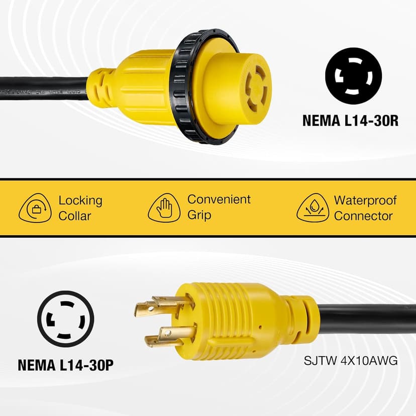 15FT 30 Amp Generator Cord with Pre-Drilled Power Inlet Box,Heavy Duty Generator Power Cord 4 Prong,125/250V,NEMAL14-30P/14-30R,Waterproof,ETL Listed,Home/RV Power Supply