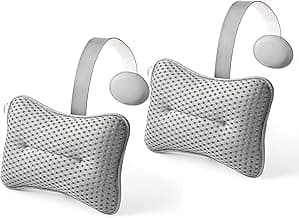 2-Pack Large Pillow for Hot Tub (Grey), Spa, and Chaise Lounge - Universal Headrest & Neck Support Cushion, Adjustable Height with Long Strap, Easy Drying with Hook (2-Pack)