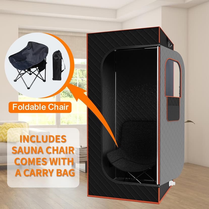 Portable Sauna for Home, Sauna Box Sauna Tent with 3L Steamer, Remote Control, Folding Chair and Foot Pad, Full Size Personal Steam Sauna for Home Spa, 15 Levels, Orange