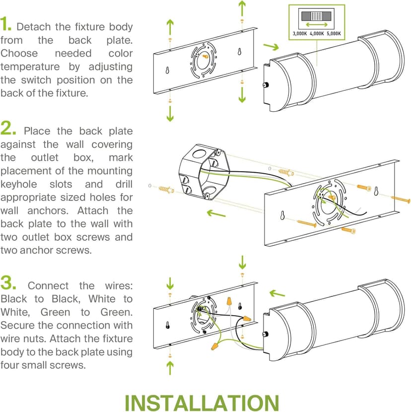 ASD LED 36 Inch Flush Mount Vanity Lighting Fixture | 30W 2650LM 3000K-5000K 120V | 3CCT, Dimmable, Energy Star, ETL Listed | Bathroom Linear Wall Light Bar, Long Tube Bath Sconce | Nickel