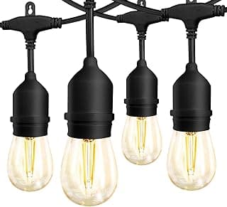 Banord Outdoor String Lights Commercial Grade 96ft Waterproof with 30 S14 Shatterproof Dimmable LED Bulbs, Heavy Duty Hanging Lights for Patio Garden Backyard Decoration, 2W 2x48ft Strands