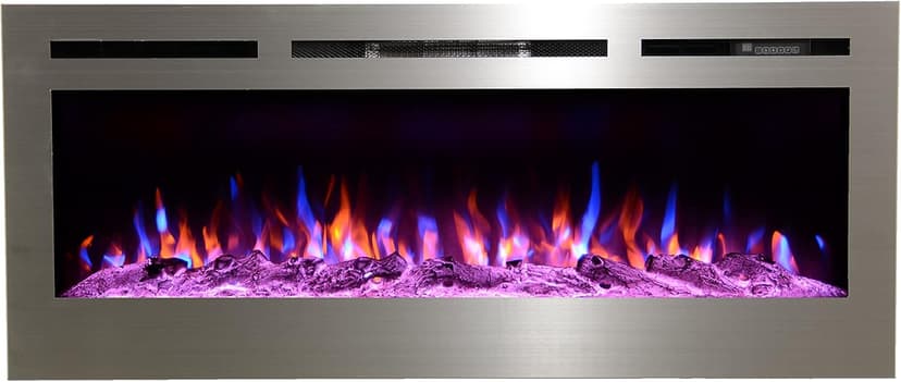Touchstone Sideline Deluxe -Stainless Steel Smart Electric Fireplace- 50" Wide- Alexa/WiFi-Enabled- in Wall Recessed- 5 Flame Settings- 9 Flame Colors- 1,500W Heater- Log & Crystal Options- 86273