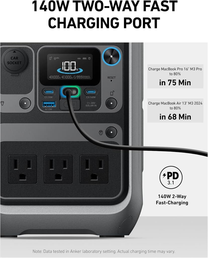 Anker SOLIX C300 Portable Power Station, Outdoor 288Wh LiFePO4 Battery, 300W (600W Surge) Solar Generator, 140W Two-Way Fast Charging, for Camping, Traveling, and Emergencies (Solar Panel Optional)