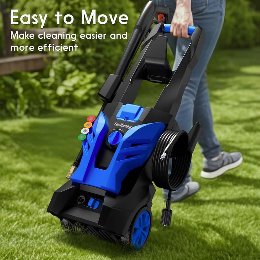 Electric Pressure Washer, Power Washer with Foam Cannon, Portable Pressure Cleaning Machine with 4 Different Nozzles for Cars, Driveways, Fences, Patios, Home Cleaning, 2.5 GPM