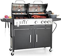 Captiva Designs Propane Gas Grill and Charcoal Grill Combo with Side Burner & Porcelain-Enameled Cast Iron Grate, Dual Fuel BBQ Grill for Outdoor Events & Backyard Barbecue, 690 SQIN Cooking Area