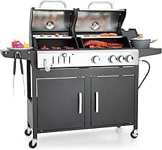 Captiva Designs Propane Gas Grill and Charcoal Grill Combo with Side Burner & Porcelain-Enameled Cast Iron Grate, Dual Fuel BBQ Grill for Outdoor Events & Backyard Barbecue, 690 SQIN Cooking Area
