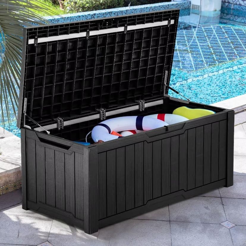 YITAHOME 120 Gallon Outdoor Storage Deck Box, Large Resin Patio Storage for Outdoor Pillows, Garden Tools and Pool-Supplies, Waterproof, Lockable (Black)