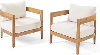 Christopher Knight Home 312395 Alfy Outdoor Club Chair with Cushions (Set of 2), Teak Finish, Beige