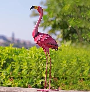 33'' Pink Metal Flamingo Decorative Garden Sculpture Indoor Outdoor, Large Yard Flamingos Ornaments for Outside ，Suitable for Gardens, lawns, Parks Pink Bird Art Outdoor Backyard Decor