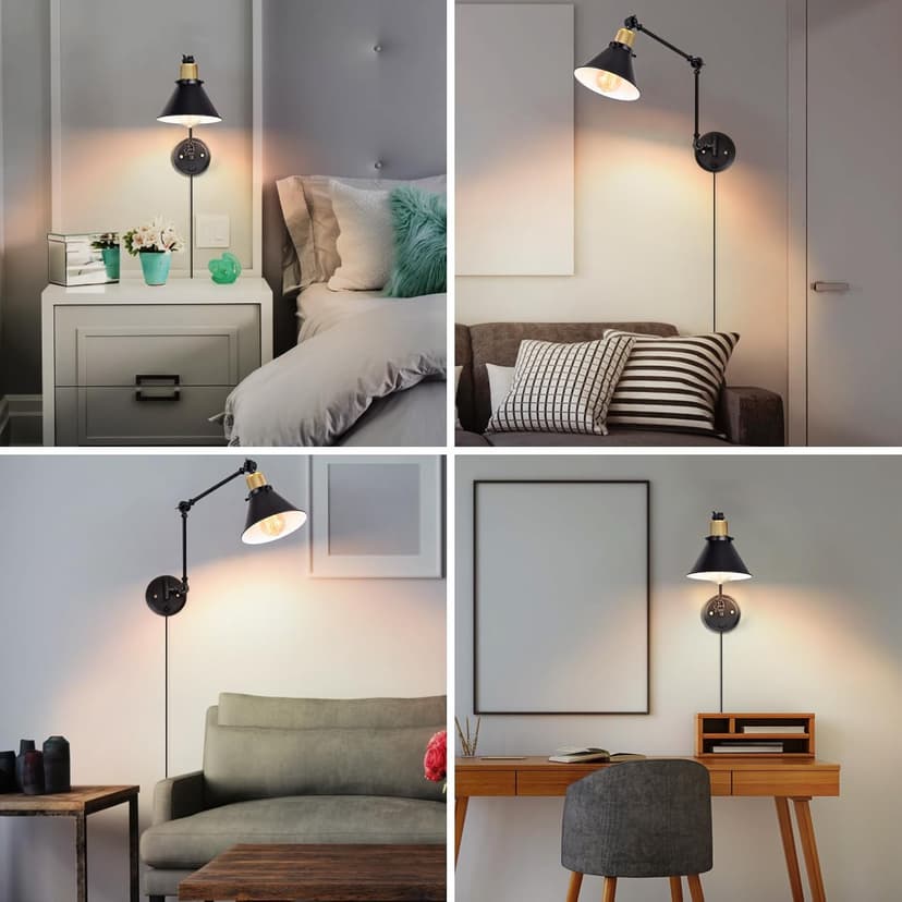 TRLIFE Dimmable Wall Sconce, Remote Control Plug in Wall Sconces Dimming 10%-100% and Adjustable Color Temperature 2700K-6000K, Swing Arm Wall Lights with Plug in Cord, UL Listed(2 Pack, 2 Bulbs)