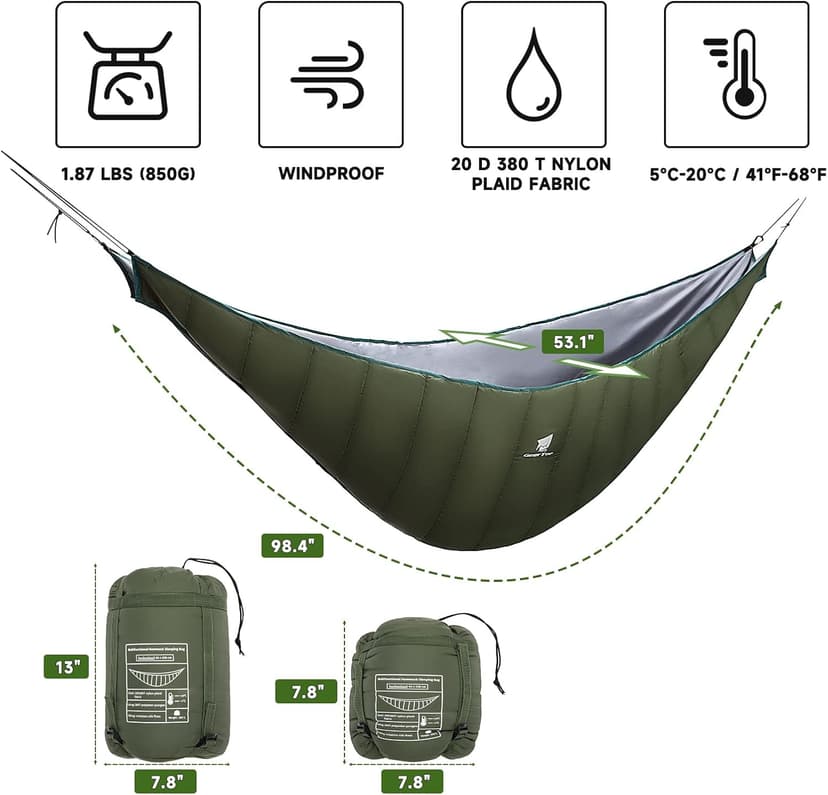 GEERTOP Ultralight Hammock Underquilt for Camping Full Length Camp Hammock Underquilts Warm 3-4 Seasons Essential Outdoor Survival Gear for Hiking Backpacking Travel