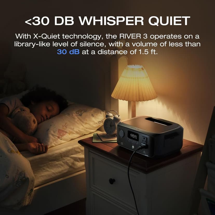 EF ECOFLOW Portable Power Station RIVER 3, 245Wh LiFePO4 Battery Power Station, 300W Up to 600W AC Output, <20 MS UPS & <30 dB, 1Hr Fast Charging Solar Generator for Outdoor/Camping/Home Use