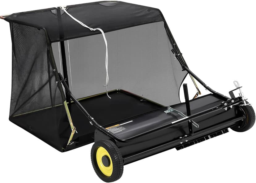 Tow Behind Lawn Sweeper, 44" Pull Behind Lawn Sweeper, Large Capacity Leaf & Grass Collector with Adjustable Sweeping Height and Dumping Rope Design for Picking Up Grass and Debris