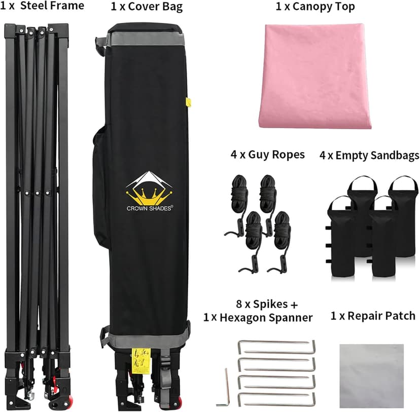 CROWN SHADES 10x10 Pop Up Canopy, Patented Center Lock One Push Instant Popup Outdoor Canopy Tent, Newly Designed Storage Bag, 8 Stakes, 4 Ropes