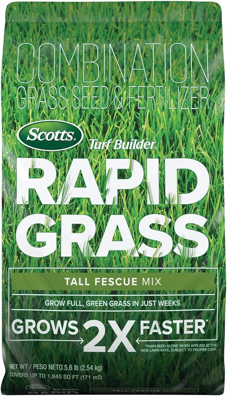 Scotts Turf Builder Rapid Grass Tall Fescue Mix, Combination Seed and Fertilizer, Grows Green Grass in Just Weeks, 5.6 lbs.
