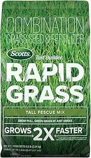 Scotts Turf Builder Rapid Grass Tall Fescue Mix, Combination Seed and Fertilizer, Grows Green Grass in Just Weeks, 5.6 lbs.