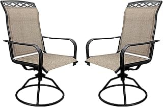 Set of 2 Patio Swivel Dinning Chairs: 360°Swivel & 15° Rocking Motion, Ergonomic High-Back with Weatherproof Teslin Fabric & Metal Frame for Backyard, Poolside, Garden & Porch (2, Khaki)