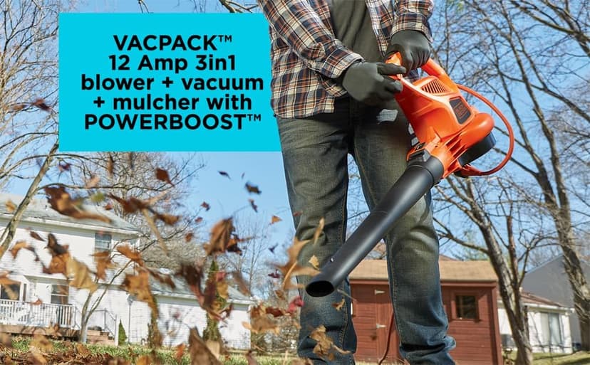 BLACK+DECKER Electric Leaf Blower, Leaf Vacuum and Mulcher 3 in 1, 250 mph Airflow, 400 cfm Delivery Power, Reusable Bag Included, Corded (BEBL7000)
