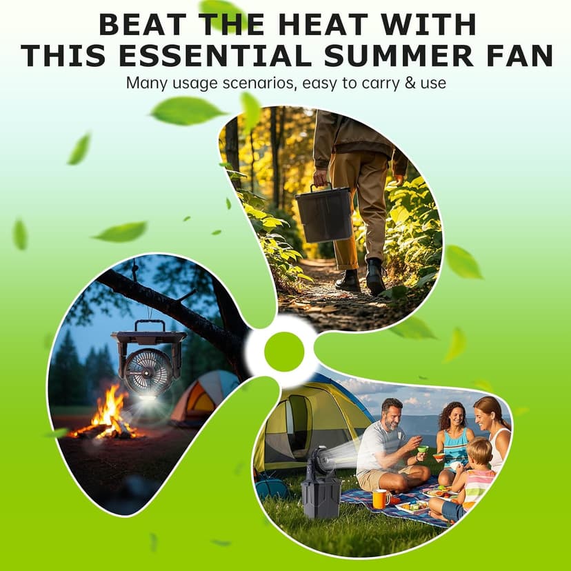 Misting Fan, 6L Bucket Portable Misting Fans with Remote, 20000mAh Rechargeable Battery Portable Fan for Outdoors Patios, Camping Fans 270° Adjustable, Hanging & Lighting for Outdoor Cooling