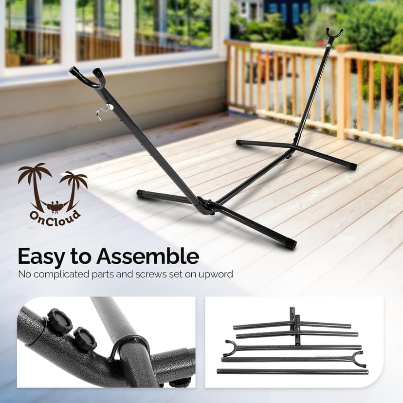ONCLOUD 9 FT Hammock Stand Only, Heavy Duty Adjustable Indoor Outdoor Space Saving Steel Stand with Carrying Case, Universal Hammock Stand with 450 Pounds Capacity for Garden, Yard, Patio, Black